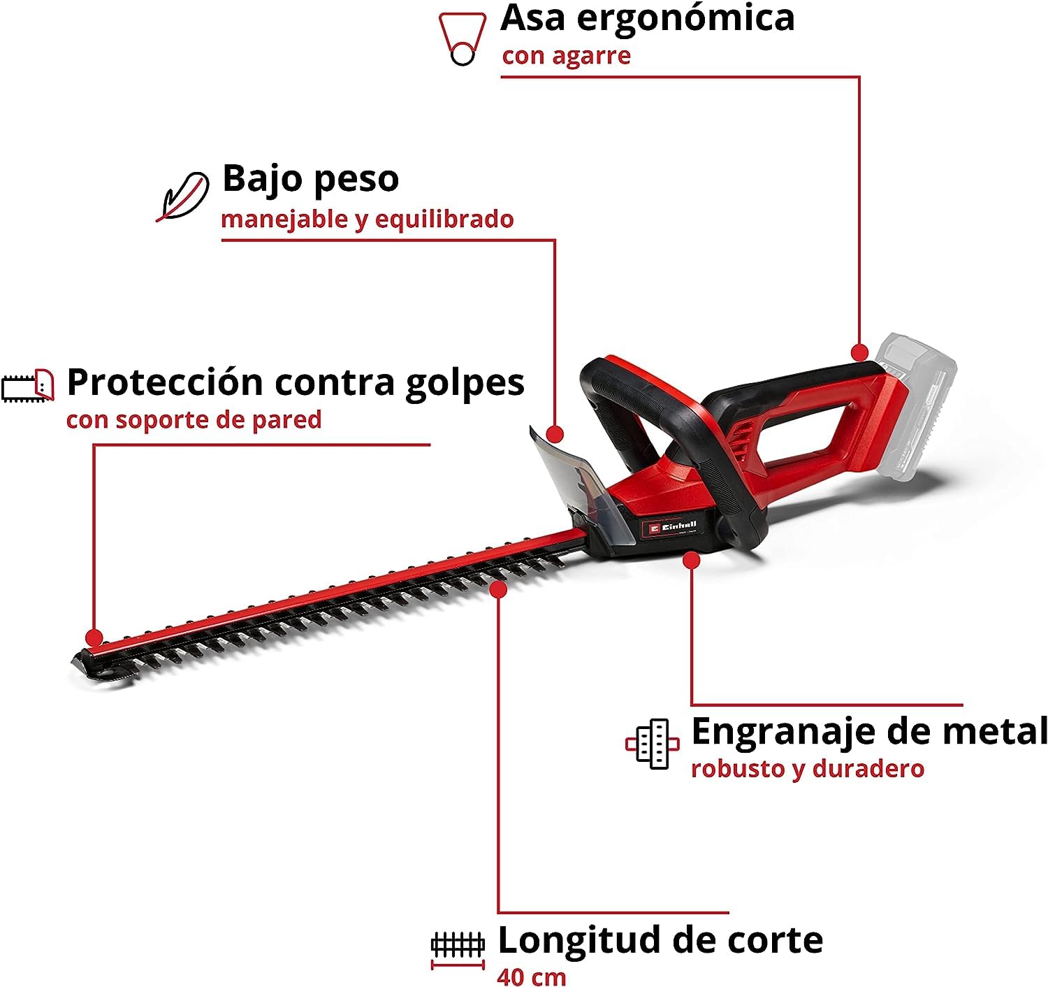 Einhell Cortasetos con batería GC-CH 18/40 Li Solo Power X-Change (18 V, 40 cm de Longitud de Corte, 13 mm Distancia Entre Dientes, Mango ergonómico, sín batería)