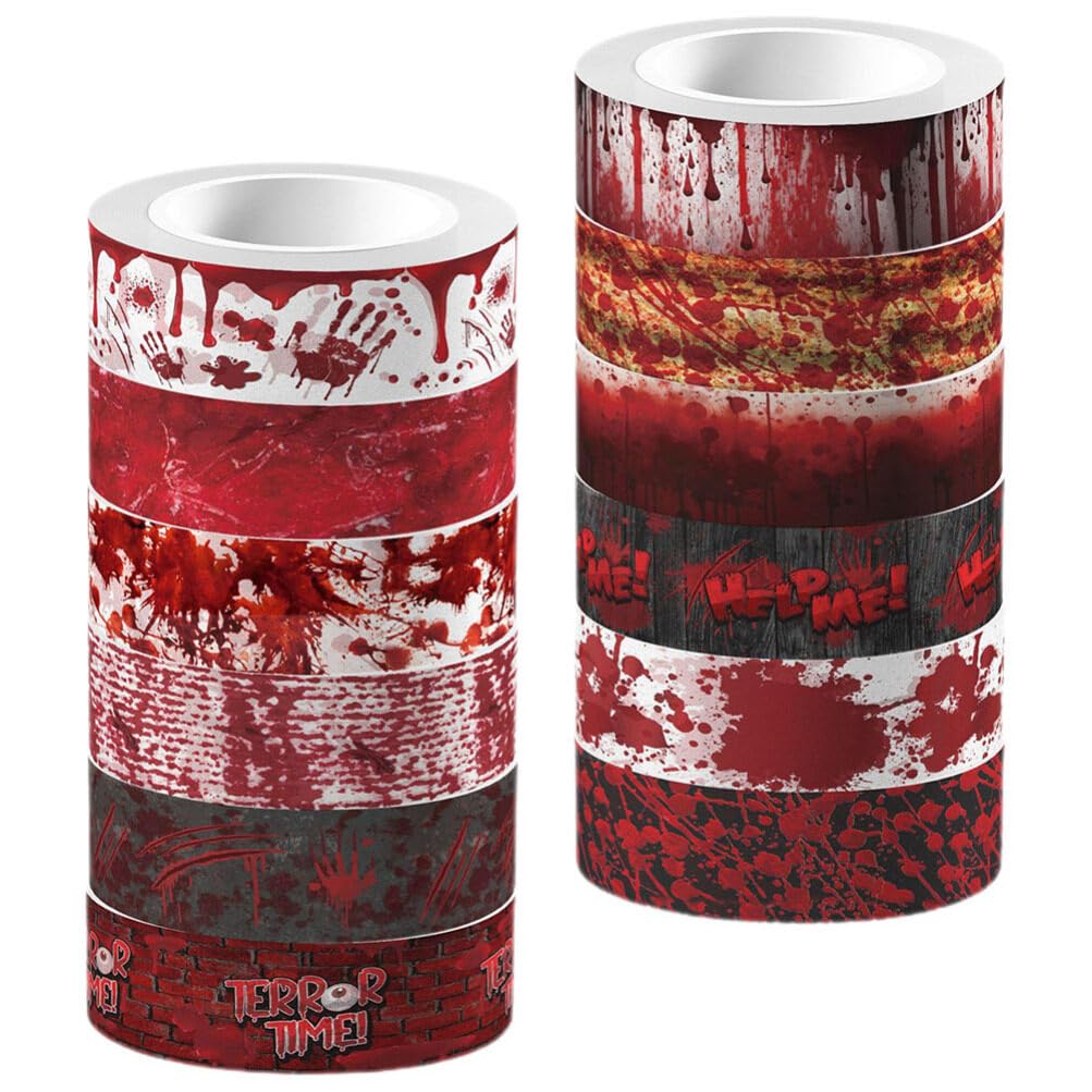 EXCEART 12 Rolls Halloween Washi Tape Printing Tapes Spooky Bloodstain Pattern Masking Tapes for Scary Card Box Scrapbook Journal DIY Wrapping