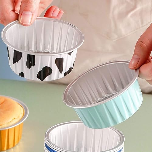 Miniatura 3 de Vasos redondos reutilizables de papel de aluminio, tazas de aluminio para hornear con tapas, molde para cupcakes de lata con tapa, mini estuche para