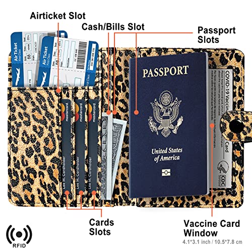 Passport And Vaccine Card Holder Pu Leather Passport Case Travel Wallet For Women Men Passport Holder Cover With Vaccination Card Slot Combo (Leopard) #TOP2