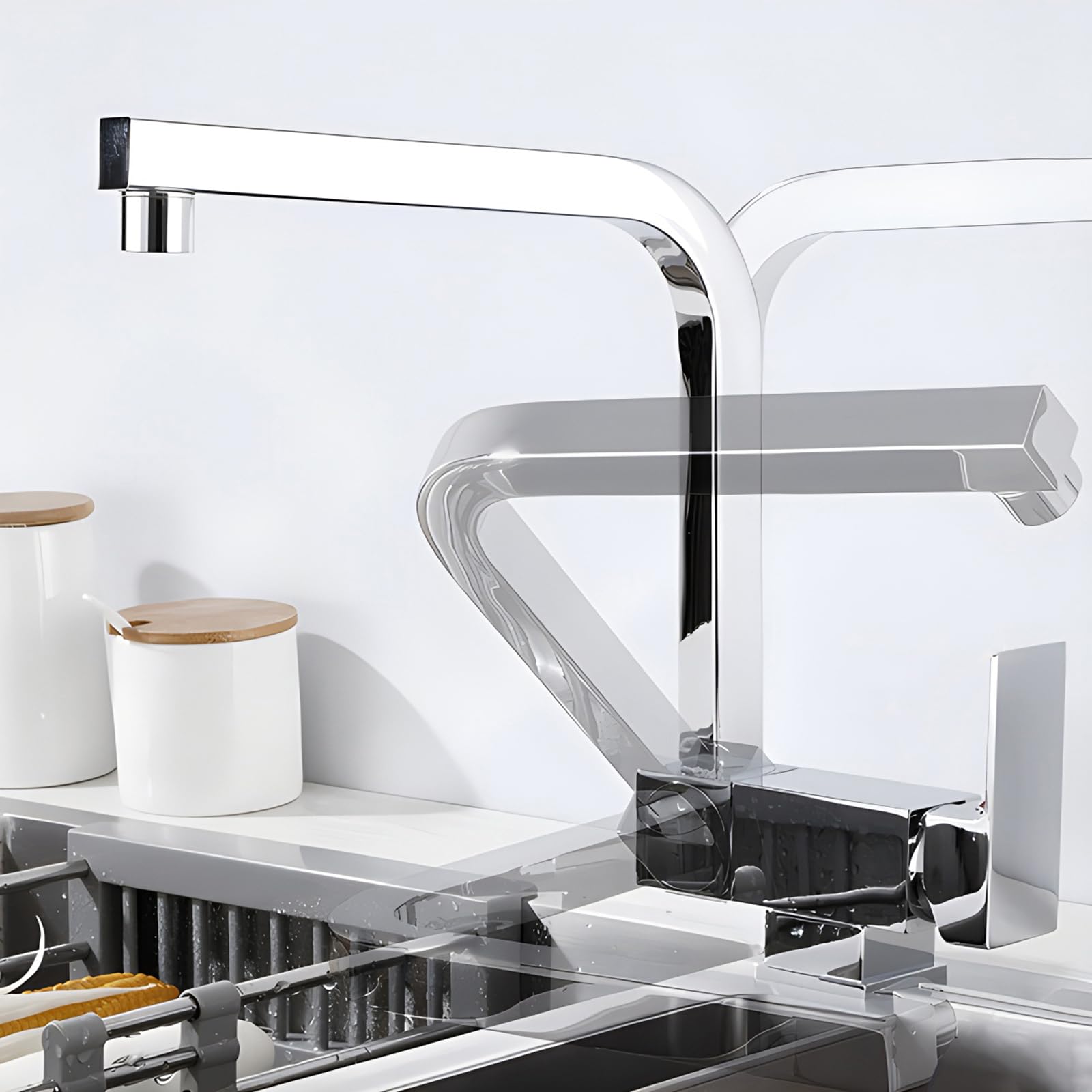 ZYCHSJXA Kitchen Sink Mixer Tap Chrome Folding Single Lever Faucet with Rotation Spout