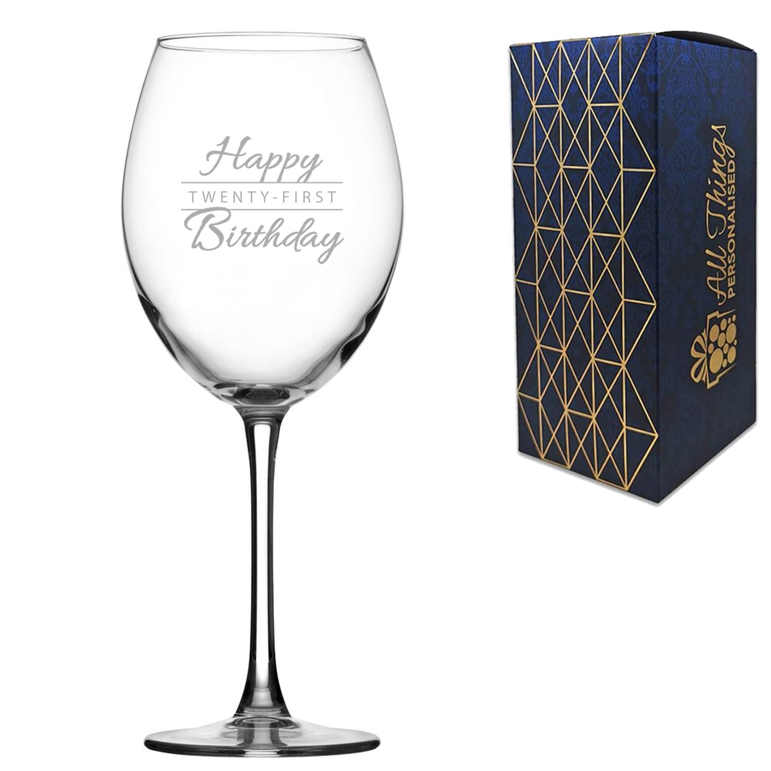Engraved 21st Birthday Gift, Enoteca Red Wine Glass, Holds 19oz, 560ml, Gift Boxed, Happy Birthday Script Design, Gift for Him or Her, Laser Engraved in The UK