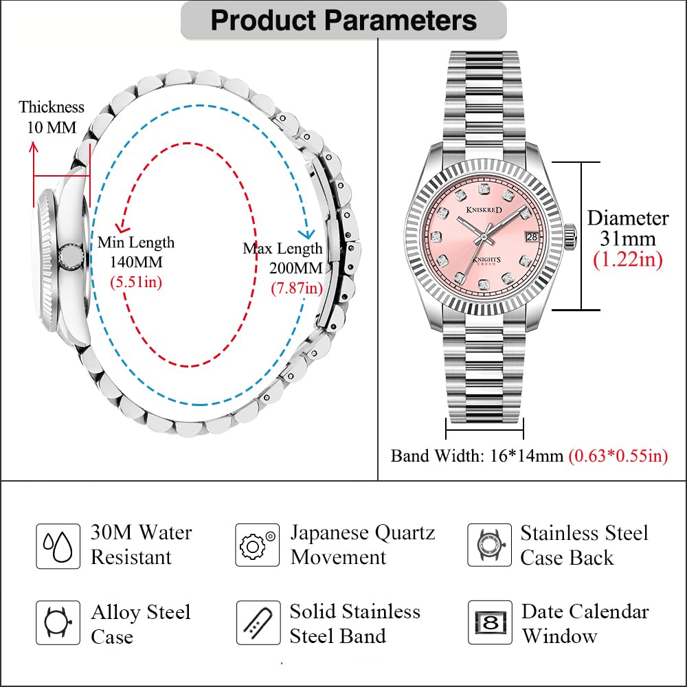 Montre Classique pour Femmes avec Cristal Accentué et Bande en Acier Inoxydable Solide Dames Robe Montre Résistante à l'eau