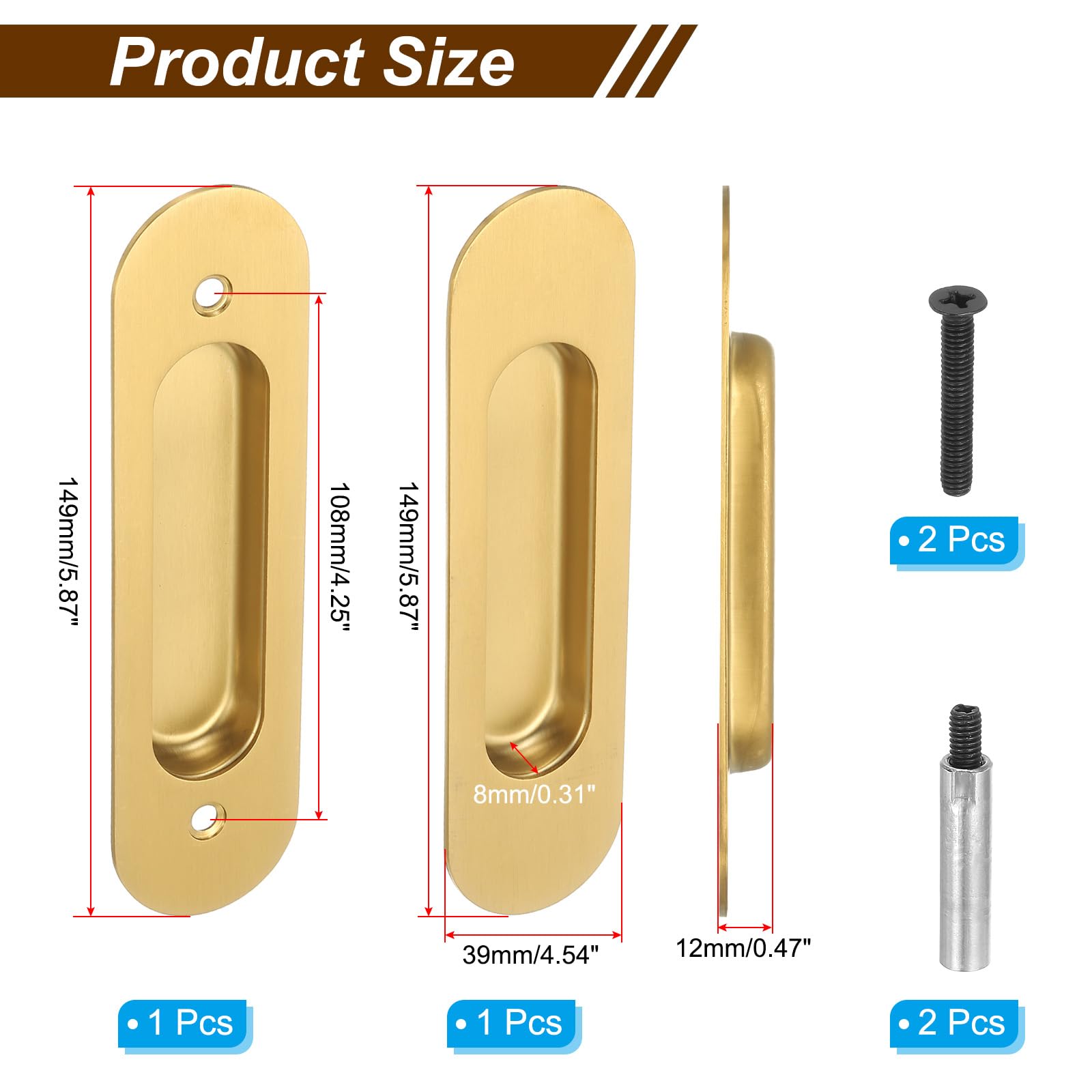 PATIKIL Recessed Finger Flush Pulls 6" Rectangular Pocket Door Handles Sliding Closet Door Pulls Barn Hardware Set including Screws/Sleeve Bolts Home Bathroom Barn Door - Image 2