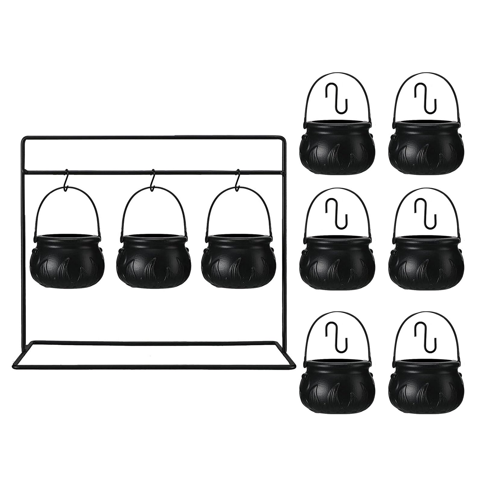 Msioytog Halloween Party Decors Set of 3/6 / 9 Hanging Witches Cauldrons with Sturdy Metal Frame for Indoor Outdoors Use Halloween Witches Cauldron Candy Bowl