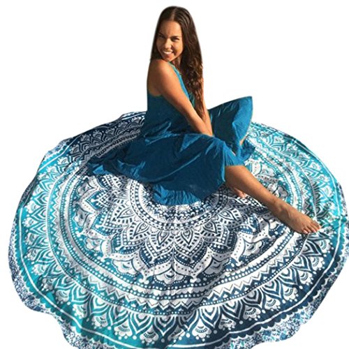 Start Round Flower Print Beach Home Blanket Table Cloth Yoga Mat (Mint Green)
