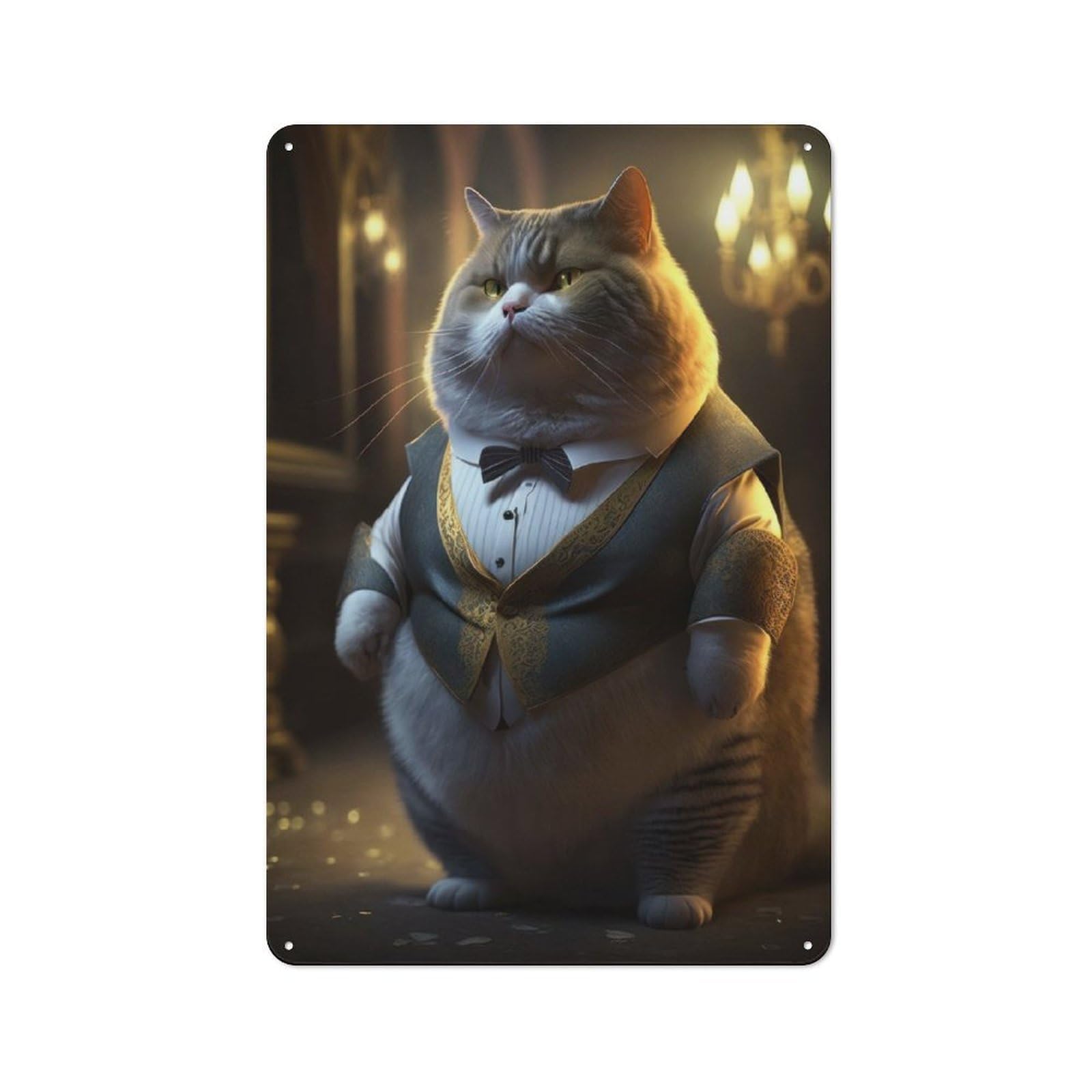Junmoney Fat Cat Stylish Suit Vintage Metal Plaque 30X20cm For Workshop Wall, For Kitchen And Home Bar Decor, For Home Office And Studio Walls