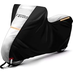 Favoto Funda para Moto Cubierta de Motocicleta 210D Impermeable, Protectora a Prueba de Sol Lluvia Polvo Viento Nieve Excremento de Pájaro al Aire Libre, 245x105x125cm Plata+Negro