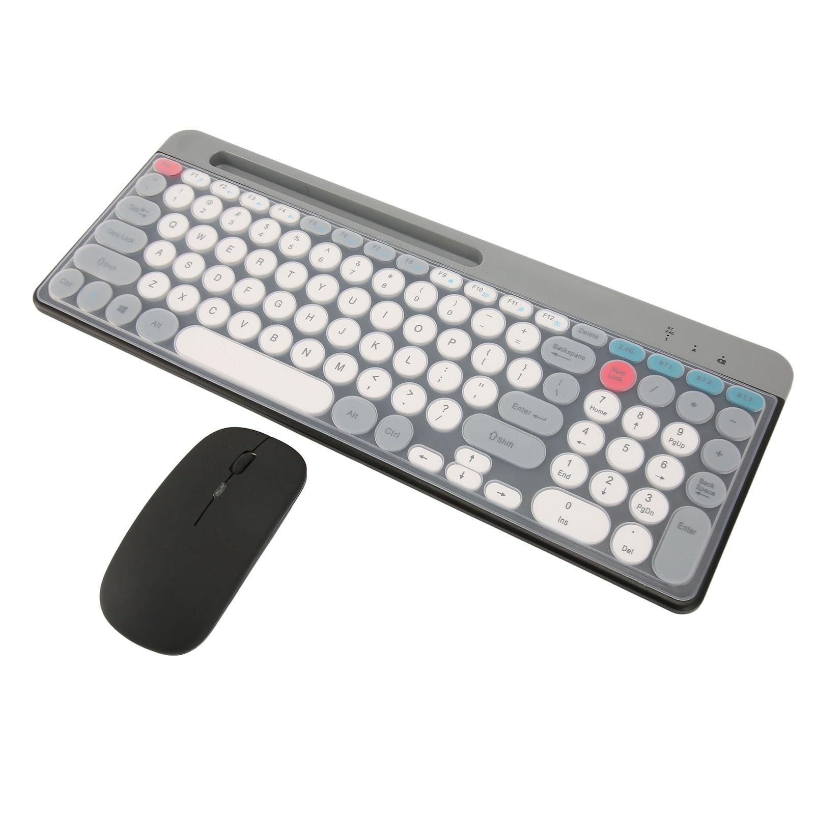 Combo de Teclado y Mouse Inalámbricos, Teclado Bluetooth Retro Punk de 2,4 GHz con Soporte para Tableta para Teléfono, Juego de Mouse y Teclado de Computadora de Tamaño Completo