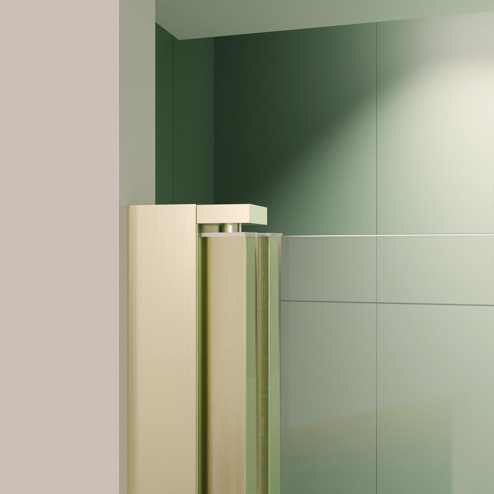 Porte de Douche Double Battant 90x200cm - Verre Trempé Transparent 6mm - Profil Or Doré Brossé