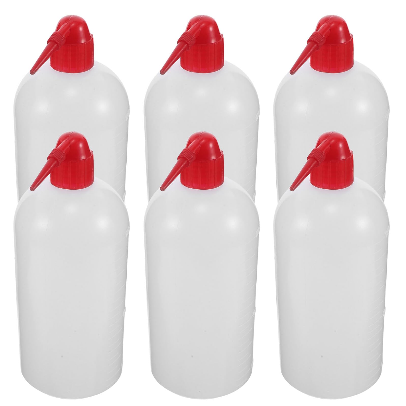 6 Stück Labor Quetschflasche 1000 ml aus Kunststoff mit Rotem Sicherheitsverschluss Schmalem Ausguss und Skalen Präzise Spülflasche für Chemische Reinigung im Labor