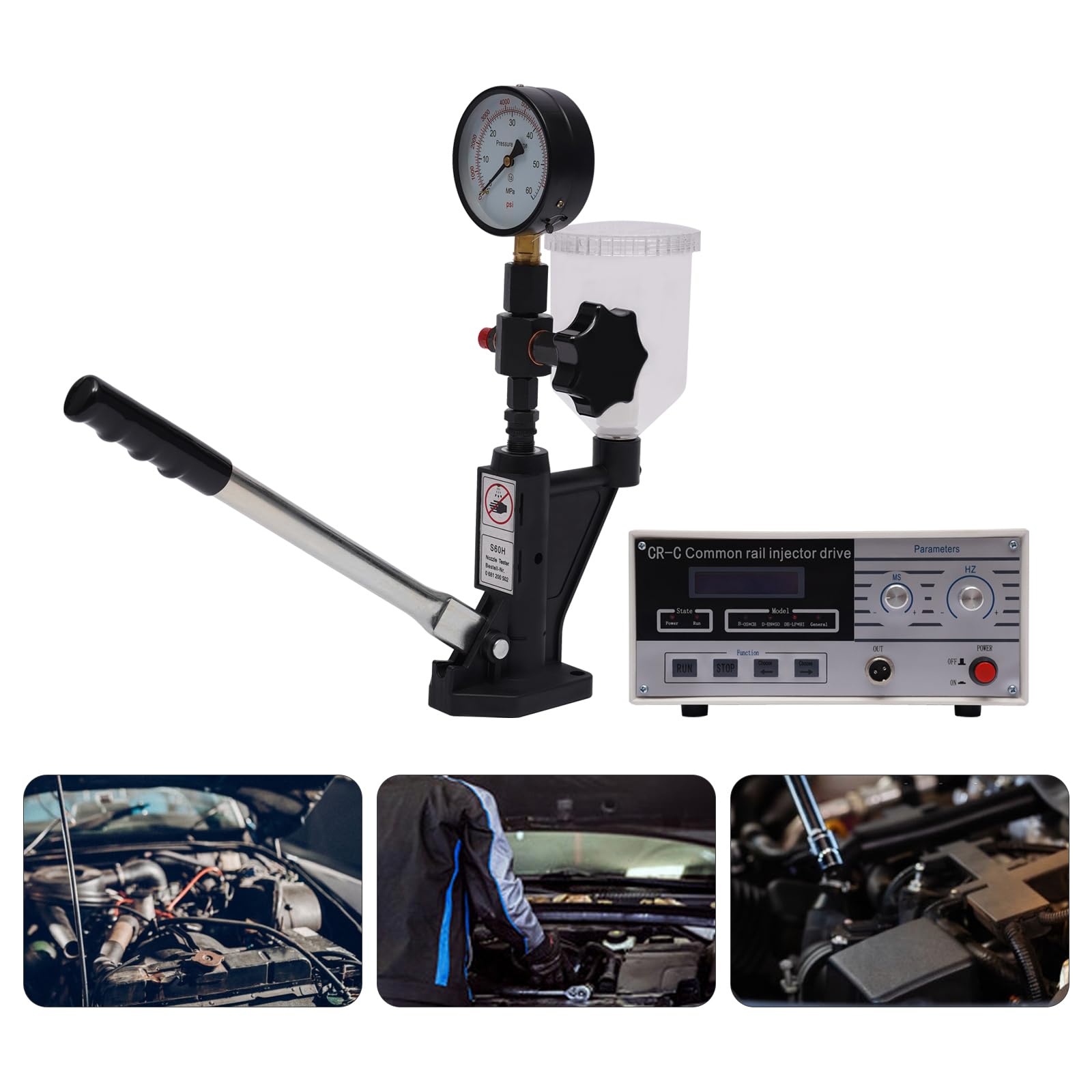 Zakres pomiarowy 0-60 mpa tester dysz wtryskowych 1 l Cr-C wielofunkcyjny tester dysz wtryskowych Common Rail S60h do naprawy silników diesla samochodowych, ciężarowych lub ciągników