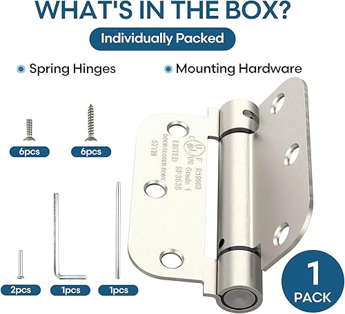Miniatura 5 de Bisagra de puerta de cierre automático, bisagra de resorte de cierre automático con tensión ajustable, 3.5 x 3.5 pulgadas, esquinas de radio de 58