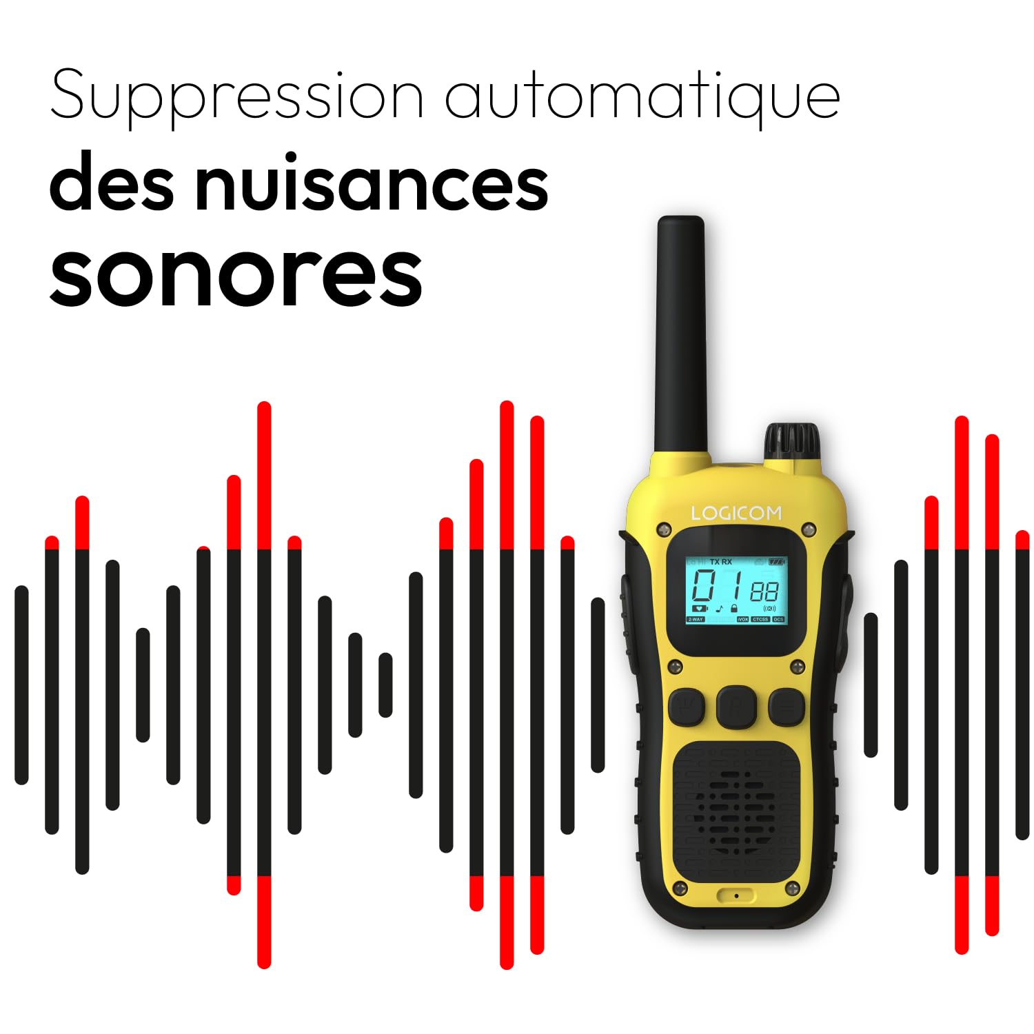 Logicom - Adventure Walkie-Talkie PMR446 IP54 Portata 10 km autonomia 20h schermo LCD USB-C Torcia VOX Vivavoce 16 canali Batteria 1000 mAh Confezione da 2 radio