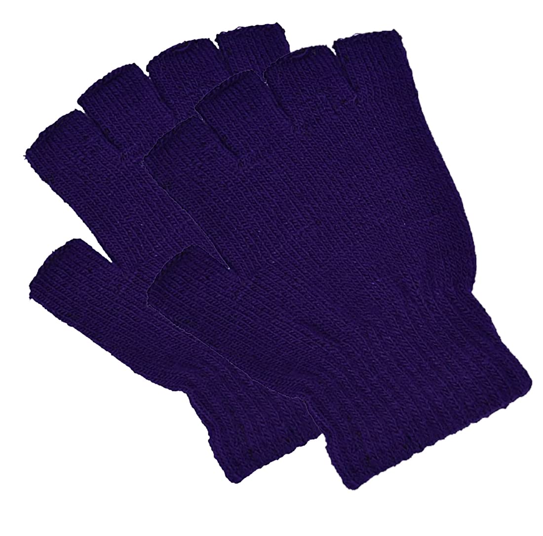 Fairy Trendz Unisex Purple Black Thermal Fingerless Gloves Warm Half Finger Gloves Winter Fingerless Gloves ( One Size)