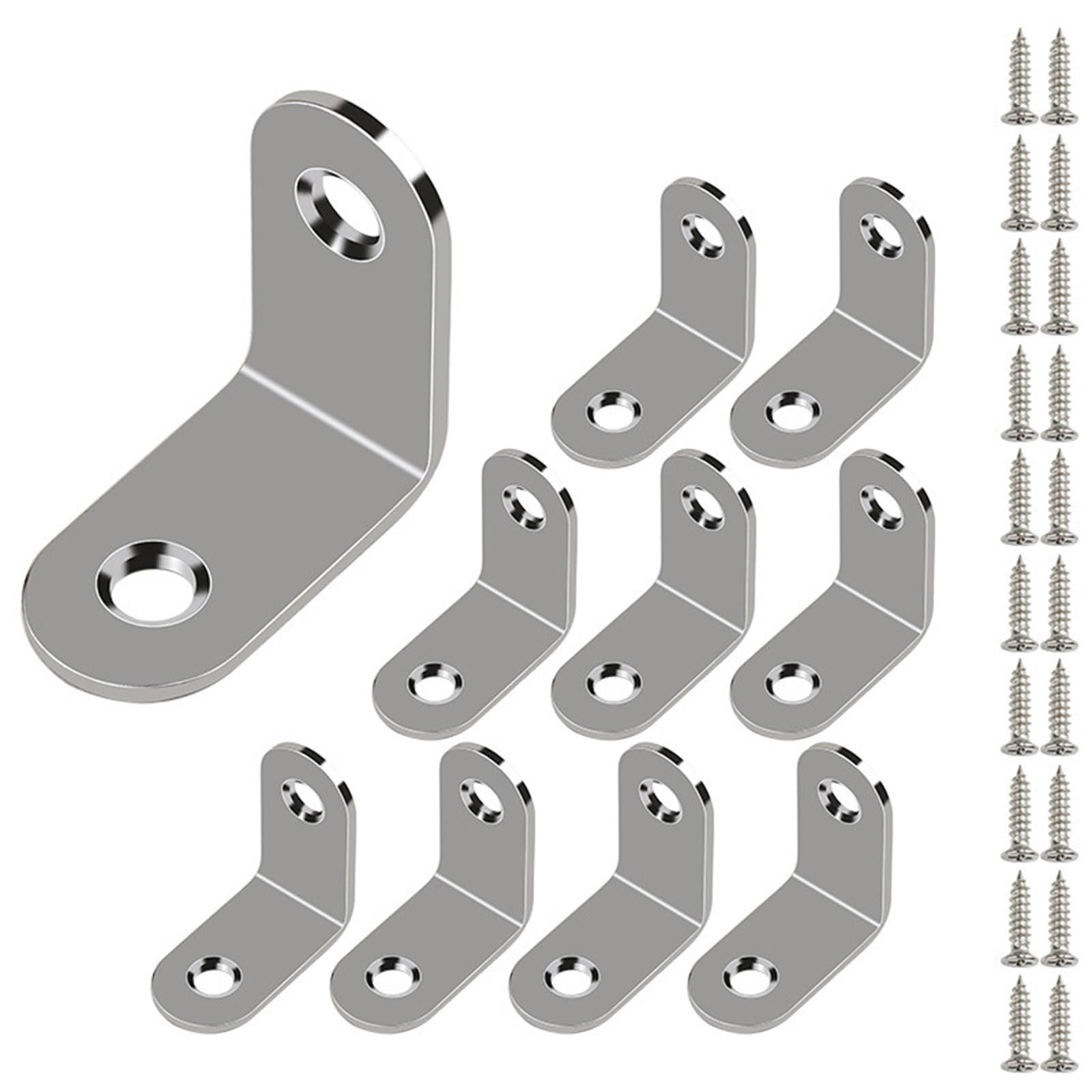 Shyyoulqe 30X30x16mm 10Pcs Stainless Steel Corner Brace With Screws L Brackets Furniture Fixation Brackets For Enhances Furniture Stability Assembly Hardware