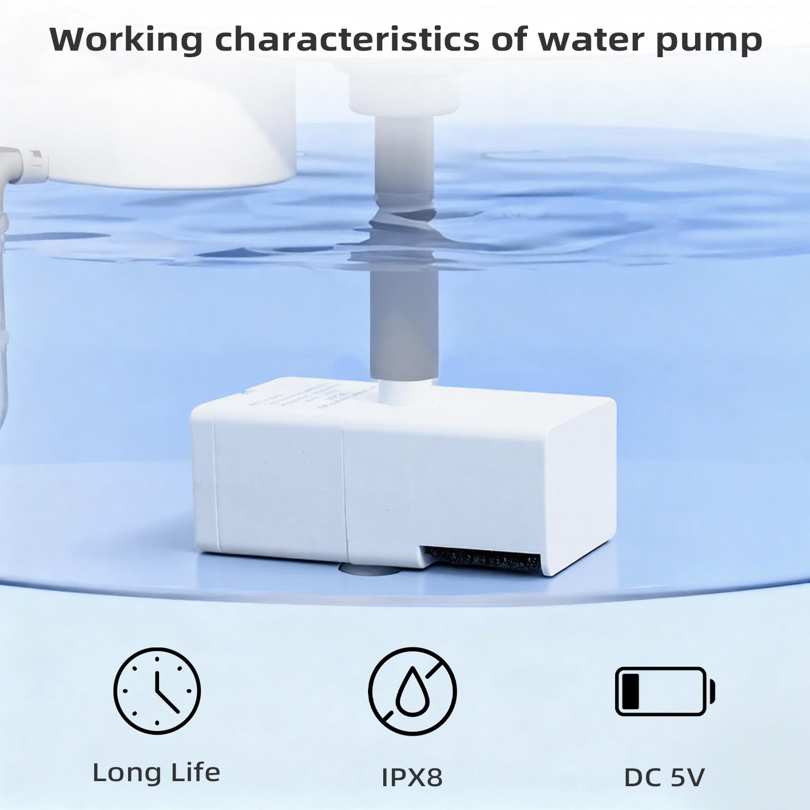 D443 Pompe de rechange pour fontaine à eau pour animaux de compagnie, compatible avec les fontaines pour chat/chien de 1,4 l et 2,7 l, ultra silencieuse, alimentée par USB, durable, facile à nettoyer