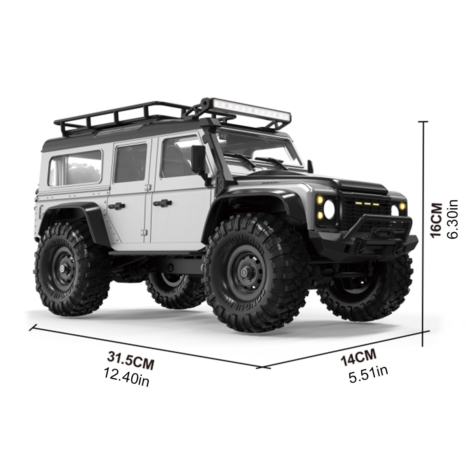 4WD Modèle Crawler Chariot à télécommande Échelle 1/16 Véhicule tout-terrain avec lumière de toit LED Jouet de compétition pour adulte