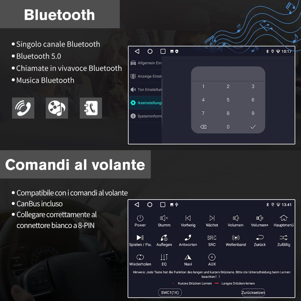 Android 15 Autoradio CarPlay Android Auto per Mercedes Benz Smart 453 Fortwo 2014-2020, 8 Pollici Car Radio con Bluetooth FM RDS Comandi al volante