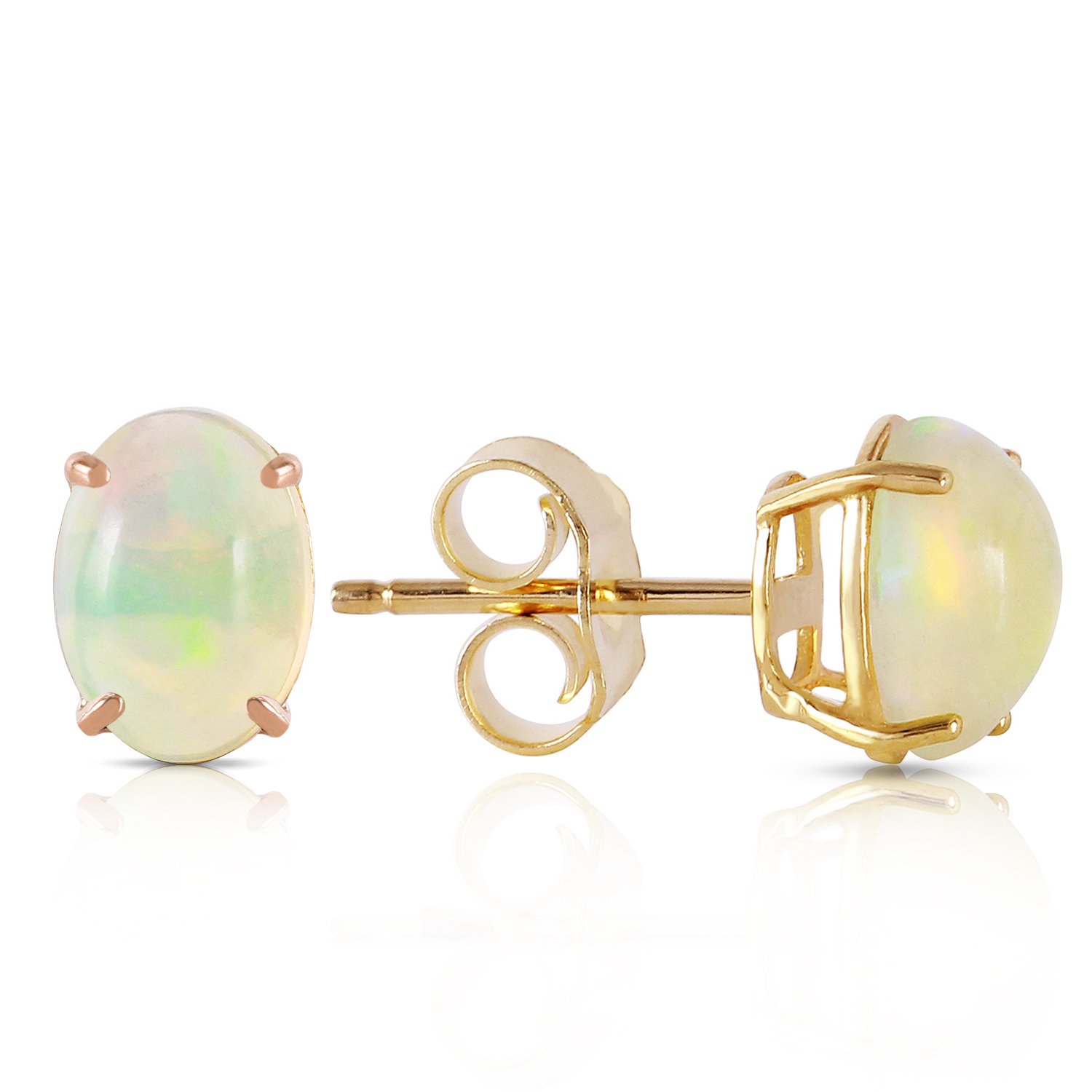 Galaxy Gold GG 14k Solid Yellow Gold Stud Earrings with Natural Opals 0.90 ctw High Polished Stud Ea