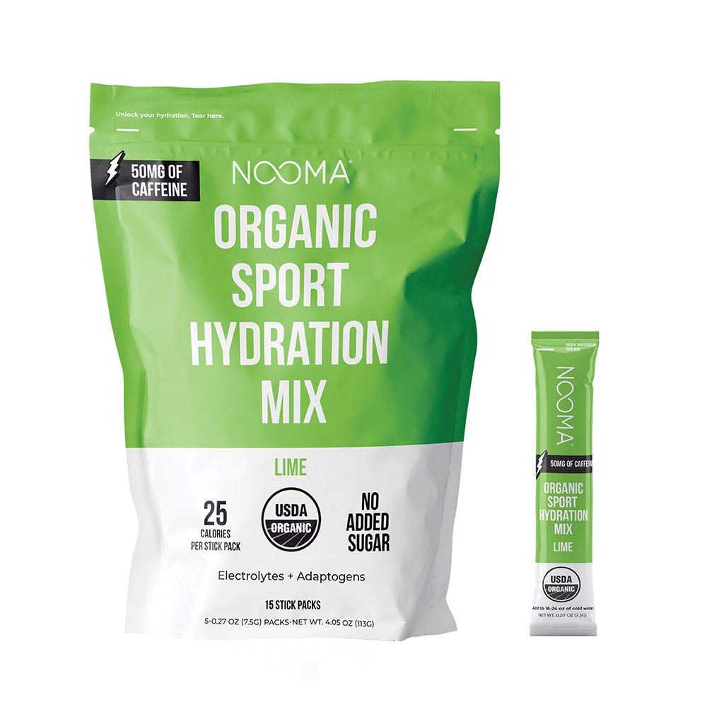NOOMA Organic Sport Hydration Mix | Hydration Packets With No Added Sugar | Electrolyte Powder + Organic Adaptogens | Hydration Powder with 25 Calories | 15 Count | Lime + 50mg Of Caffeine