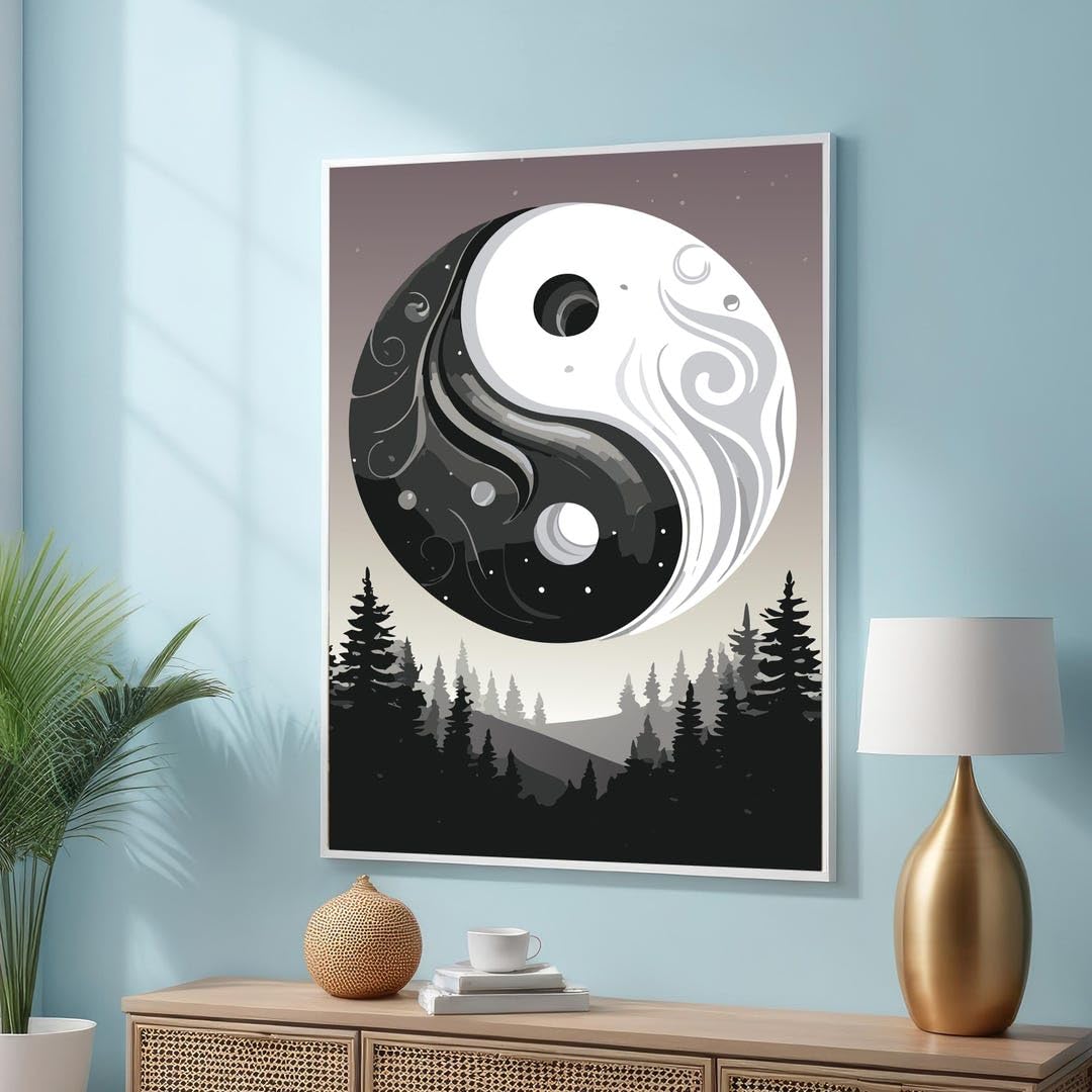 Tableau sur toile Yin et Yang, illustration vectorielle, affiche philosophique Yin et Yang, décoration pour toutes les pièces (60 x 90 cm/sans cadre)