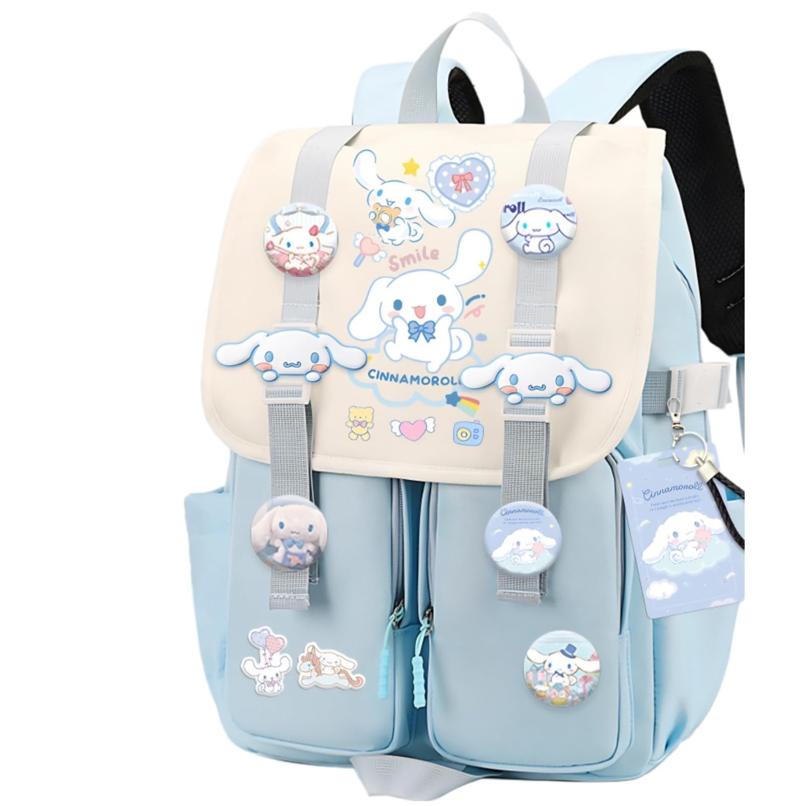 Vivixilan Kawaii Backpack with 22Pcs Accessories Anime Cartoon Anti-Theft Travel Aesthetic New Semester Gifts Bag with Cute Pin
