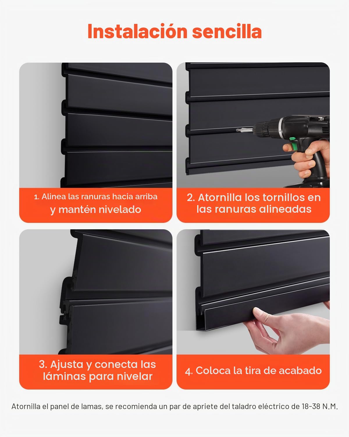 VEVOR Paneles de Pared de Listones 1230 x 1235 x 20 mm, Panel de Listones de Garaje de PVC Diseño Modular con Estructura de Acoplamiento y Corte de Bricolaje para Almacenamiento y Exhibición, Negro