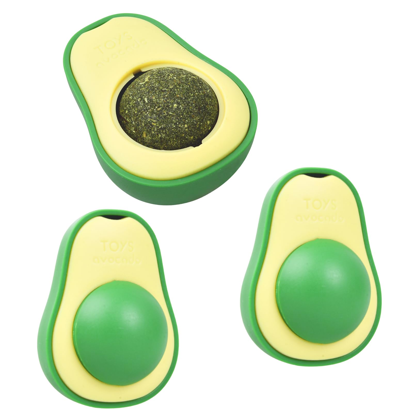 3 Pcs Catnip Balls, 360° Rotation Catnip Balls for Cats Licking Can be Pasted on Walls Floors and Windows, Avocado Shape Cat Nip Toy Helps Cats to Grind Their Teeth Promote Intestinal Digestion