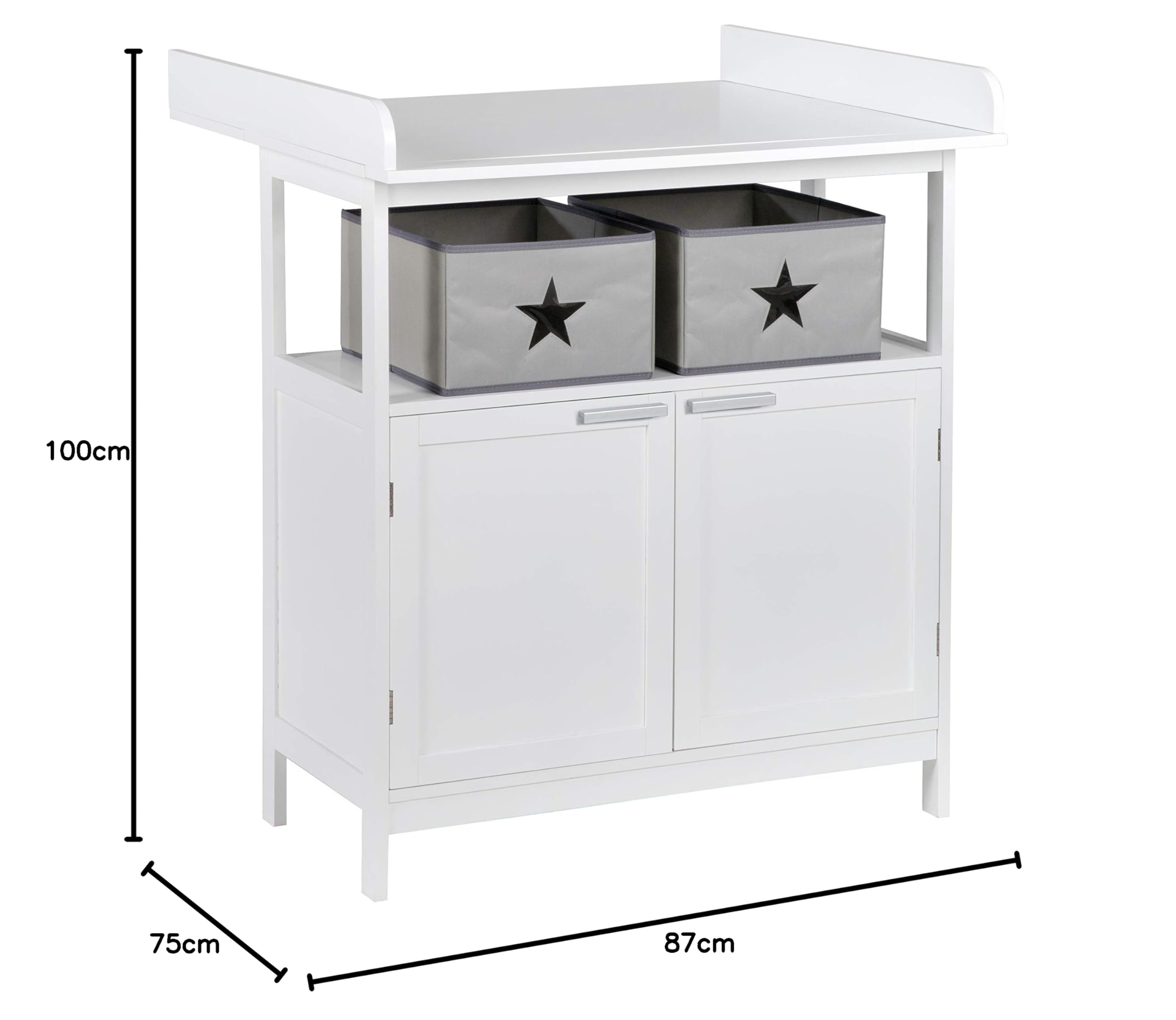 roba Commode à Langer Hamburg 2 Portes - avec Plan Amovible + 2 Boîtes de Rangement en Toile - Fixation Murale Incluse - Convertible en Commode de Salon / Blanc