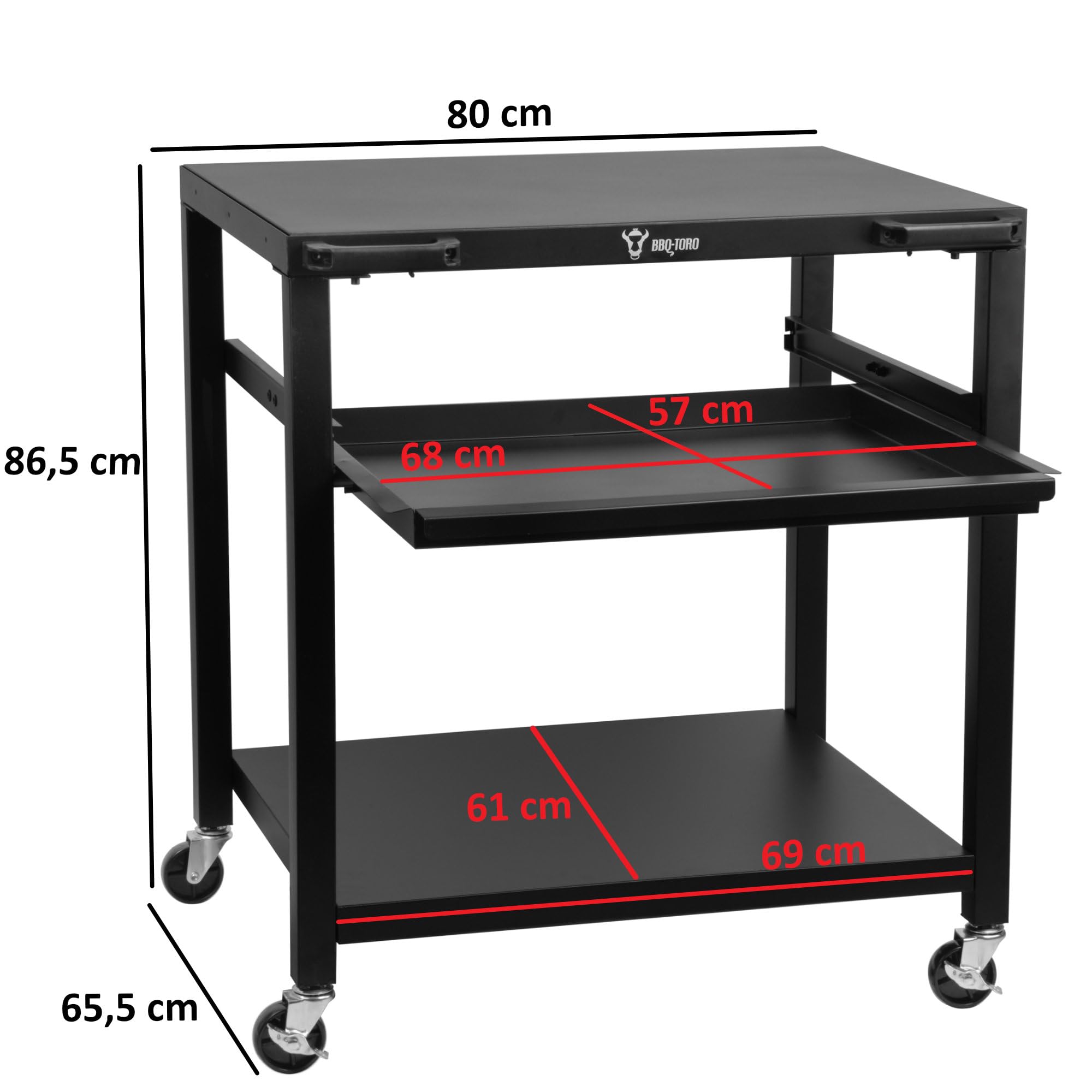 BBQ-Toro Carro de barbacoa de 80 x 65,5 x 86,5 cm, color negro, mesa de barbacoa con gran superficie de trabajo, mesa auxiliar para barbacoa, carrito para exteriores, mesa de barbacoa para exteriores