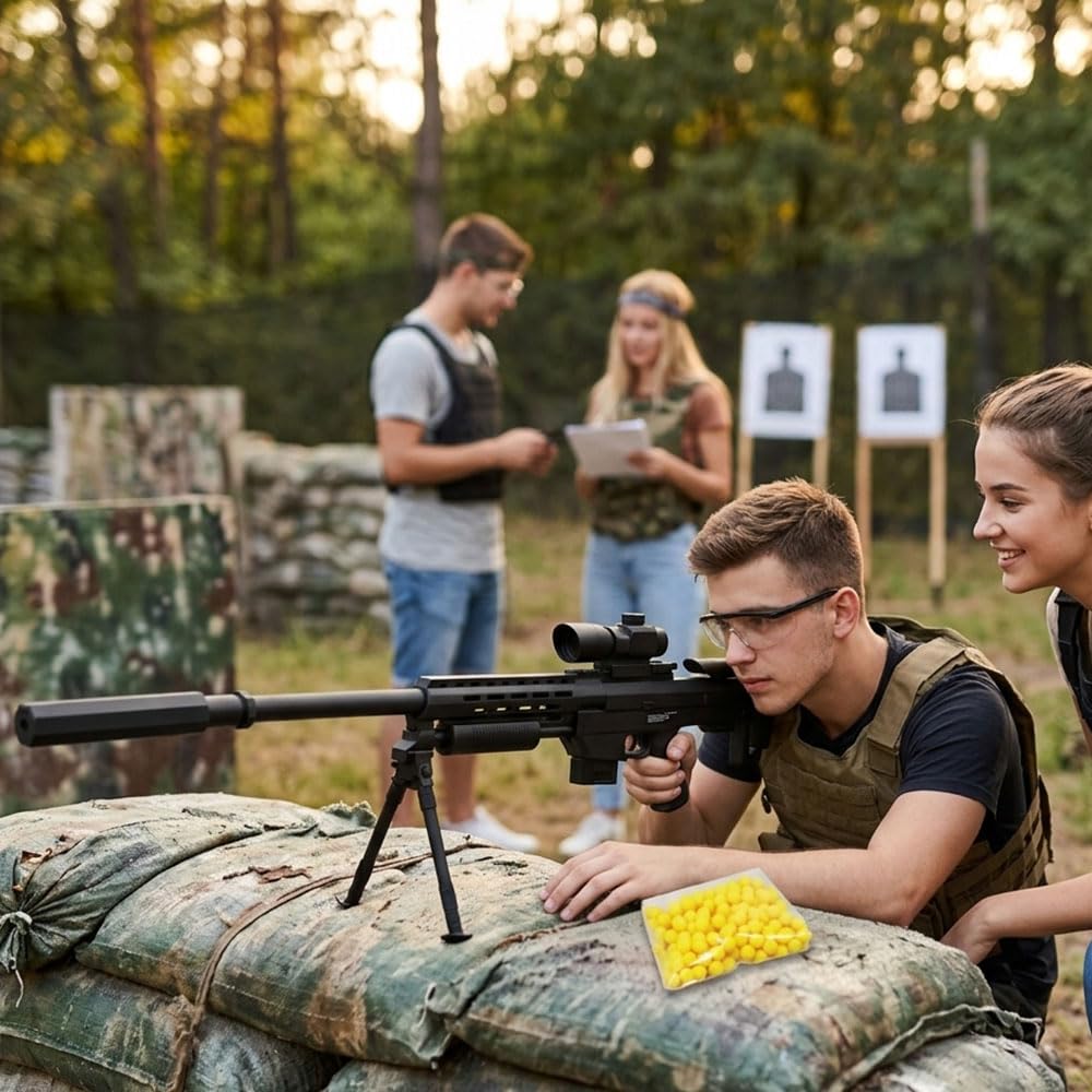Airsoft Réplique de Fusil à Billes avec Trépieds 81cm et Lunette Factice, 0,5 Joule, Tir Coup par Coup, 18 Billes Incluses