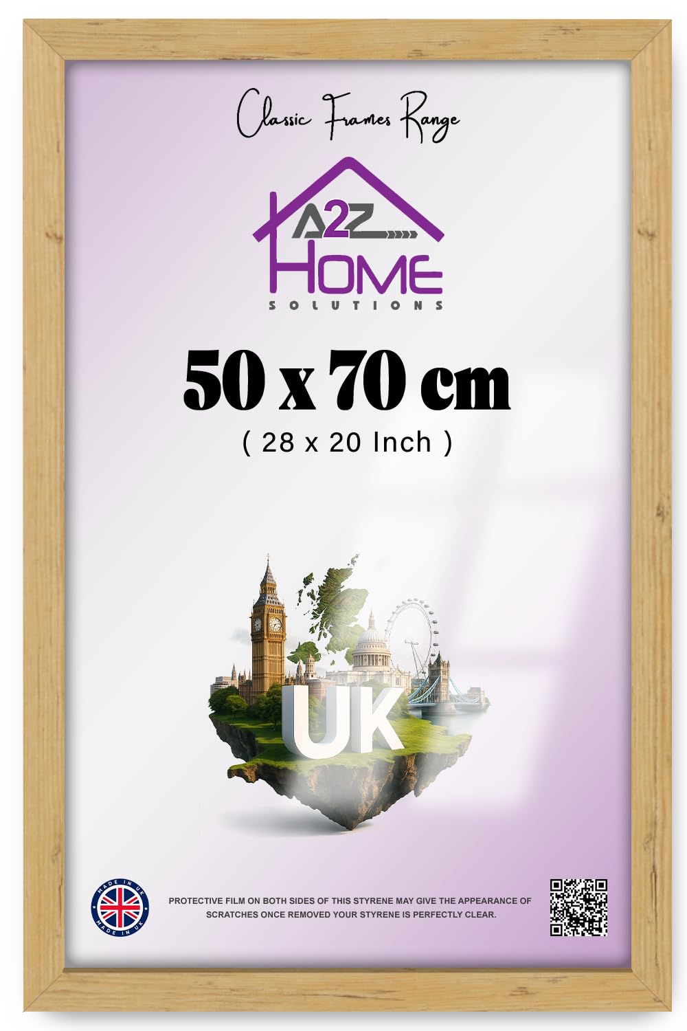 A2Z Wood Finish Poster Frame (50x70 cm) (28"x20") | Hanging Clips & Styrene | MDF Picture Frame for Wall Décor, Home & Office | Cozy Design with Rustic Pine Texture