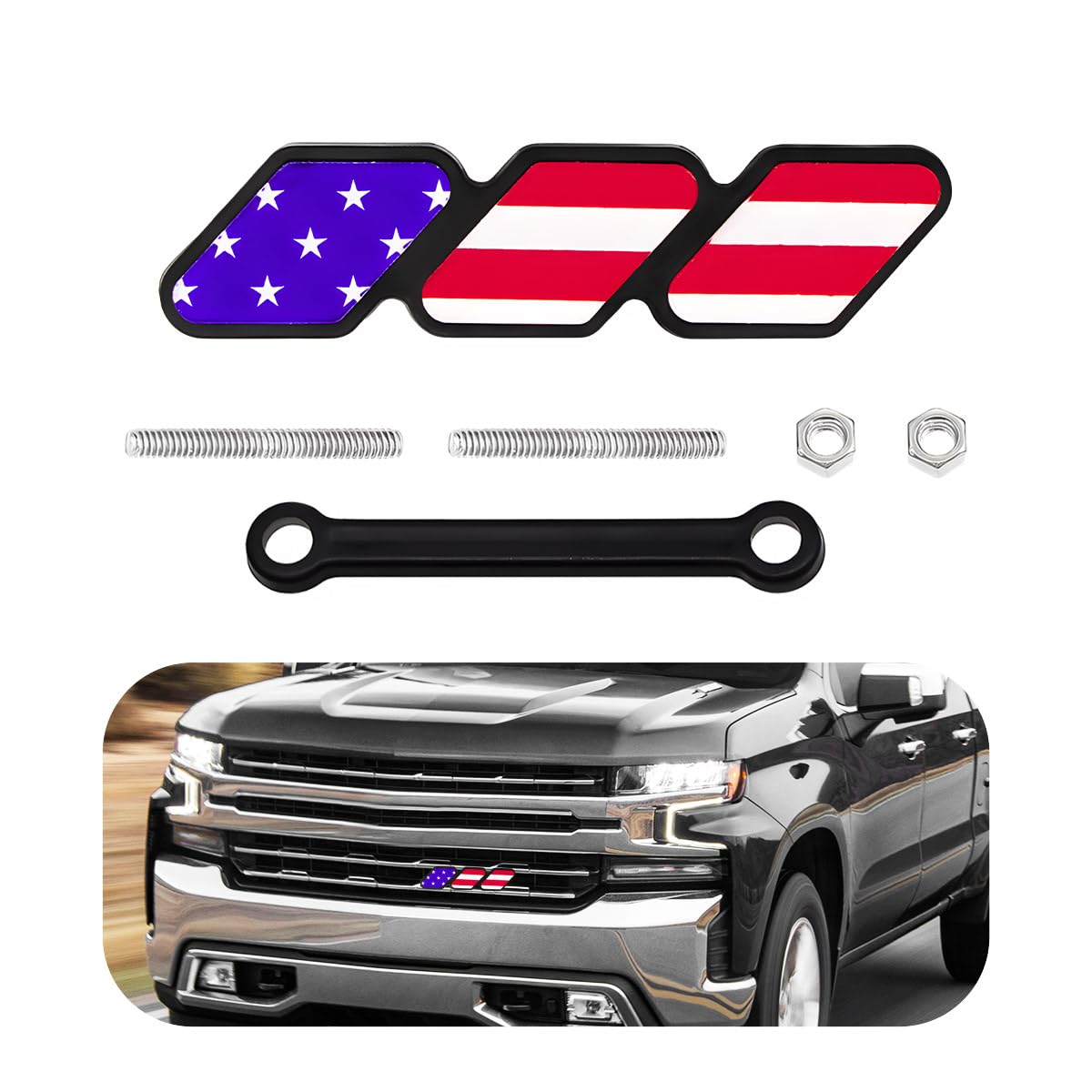 Front Grille Badge, Classic Retro Tri-Color Stripe Automotive Mesh Grille Label Emblem, Decorative Decal Badge Compatible with Tacoma 4Runner, Decoration Car Accessories (F)