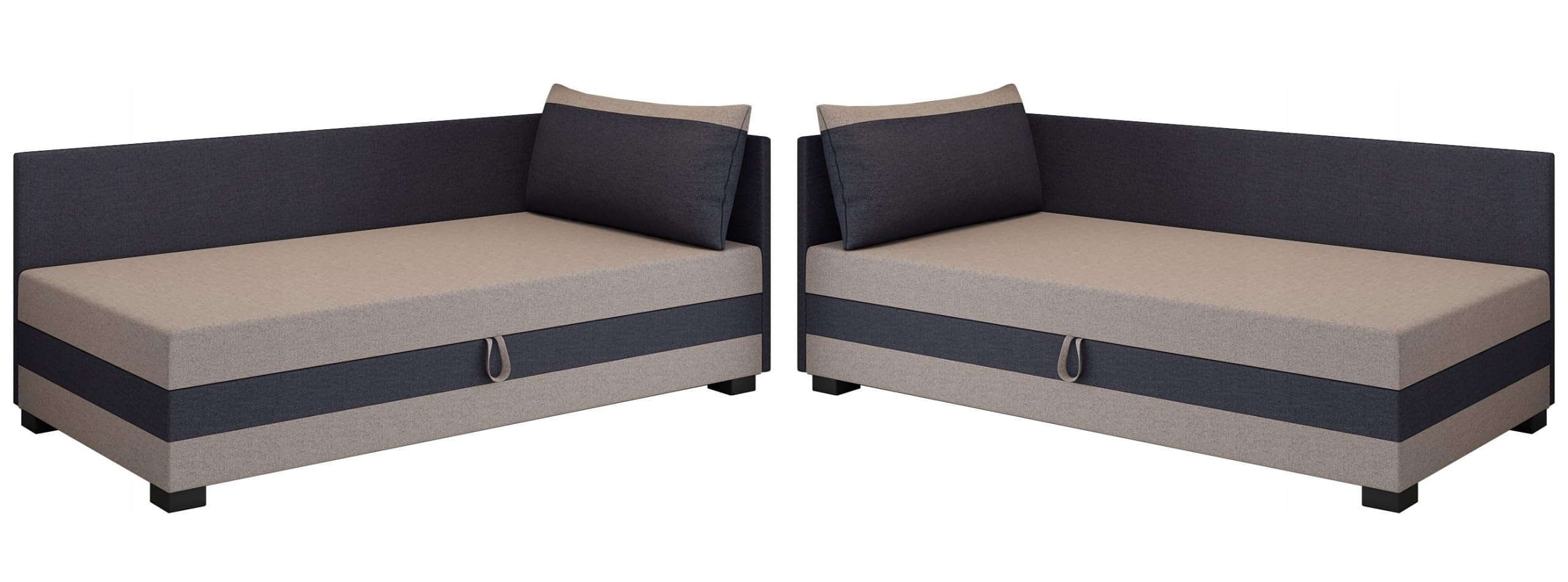 Boxspringbett Ilia+ 110x198x38 cm mit Schaumstoff Matratze, Bett mit Matratze, Polsterbett mit Bettkasten, Gepolstertes Einzel Bett, Schlafsofa - Beige Graphit