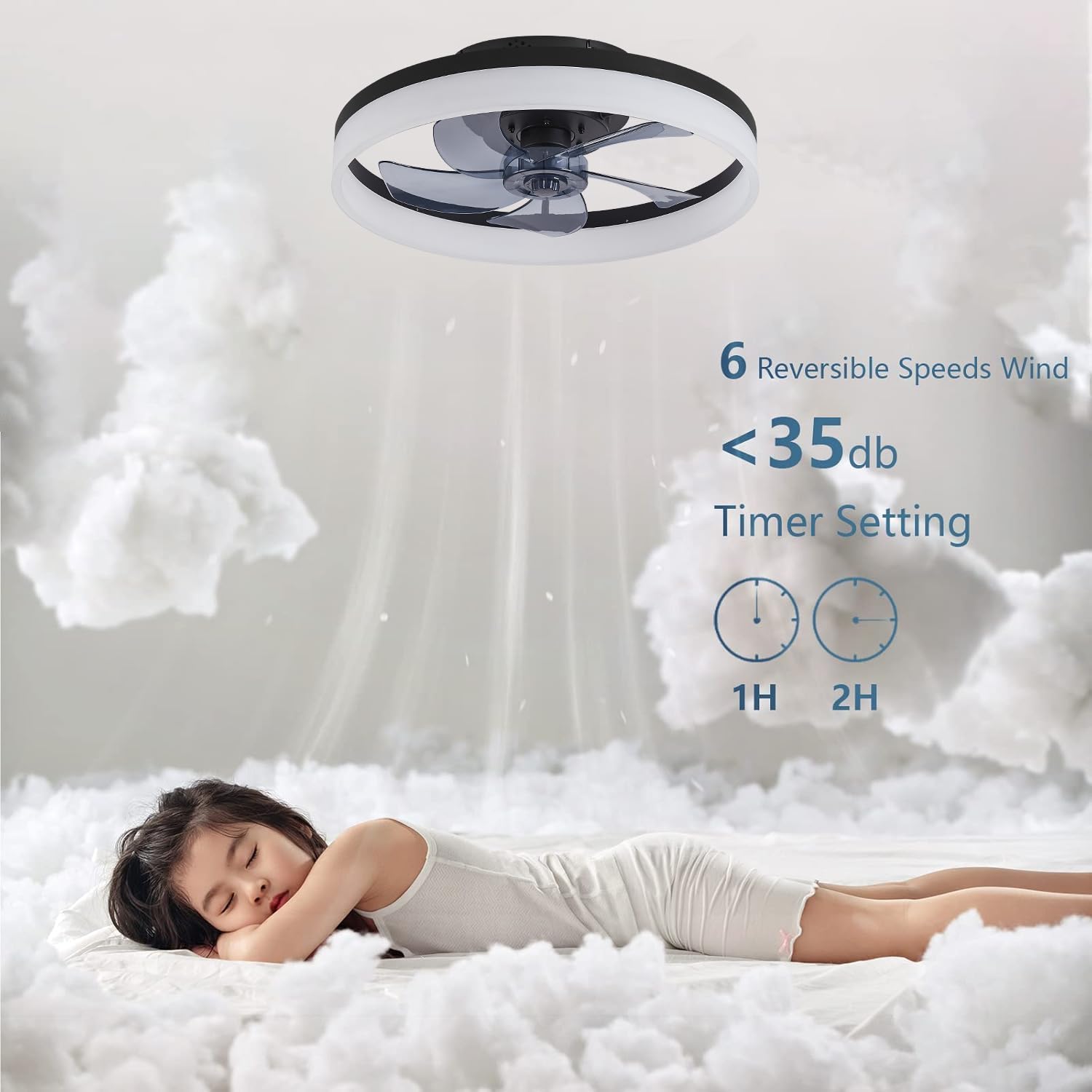 Ventilateur de Plafond Silencieux 50 cm avec Télécommande, 6 Vitesses, Réversible, LED Dimmable 3 Températures de Couleur