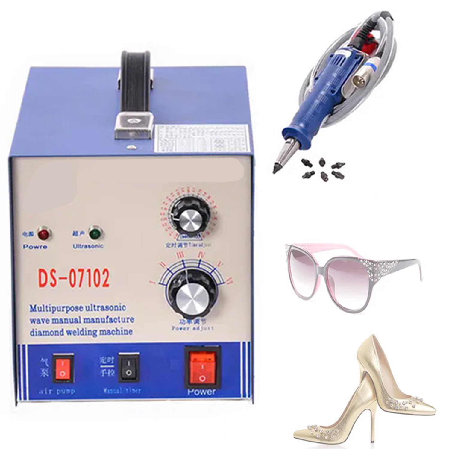 HTDRE Rhinestone Press Machine, Portable Hotfix Stones Setter with 7 Tip Sizes, No Glue Needed for Easy Pearl and Rhinestone Setting