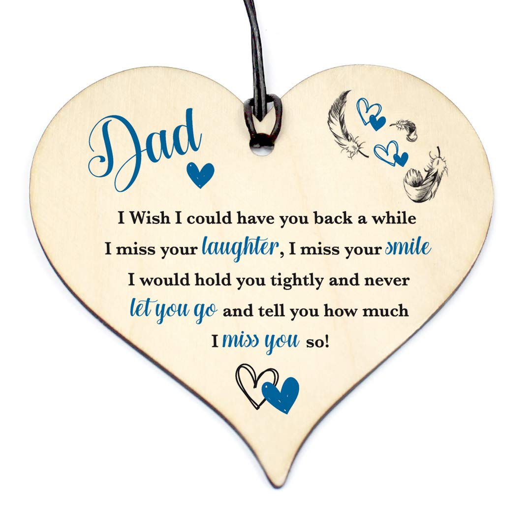 Wooden Hanging Memorial Heart Plaque Love Heart DAD Have You Back Sign Memorial Birthday Gift Grave Birch Ply 100 x 100 mm