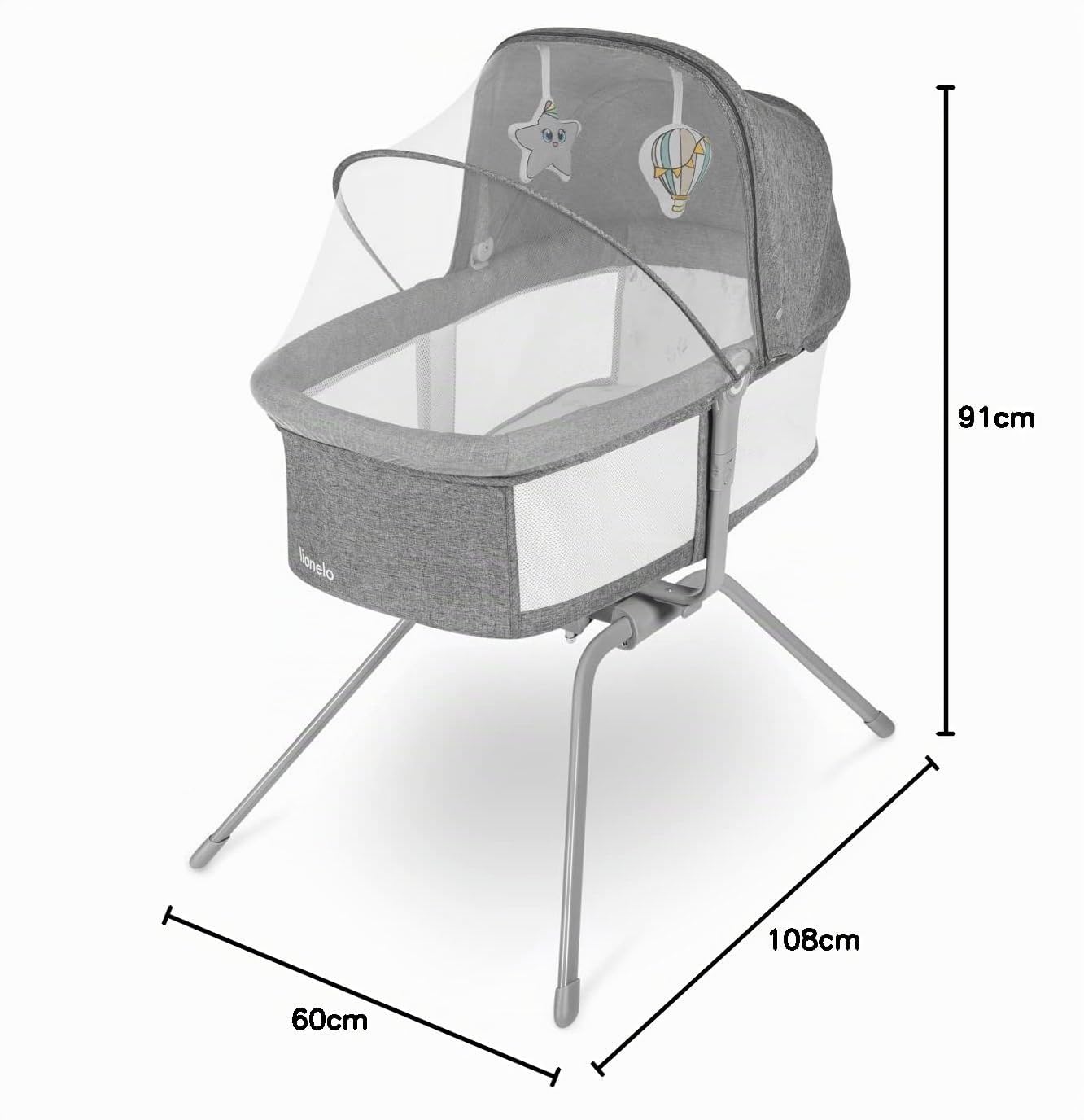 lionelo Malin EVO 3in1 Culla neonato e Lettino da viaggio con materasso per bambini da 0 a 9 kg Leggera e pieghevole Sistema a dondolo Regolazione, Montaggio veloce Lati in rete Cappottina Zanzariera