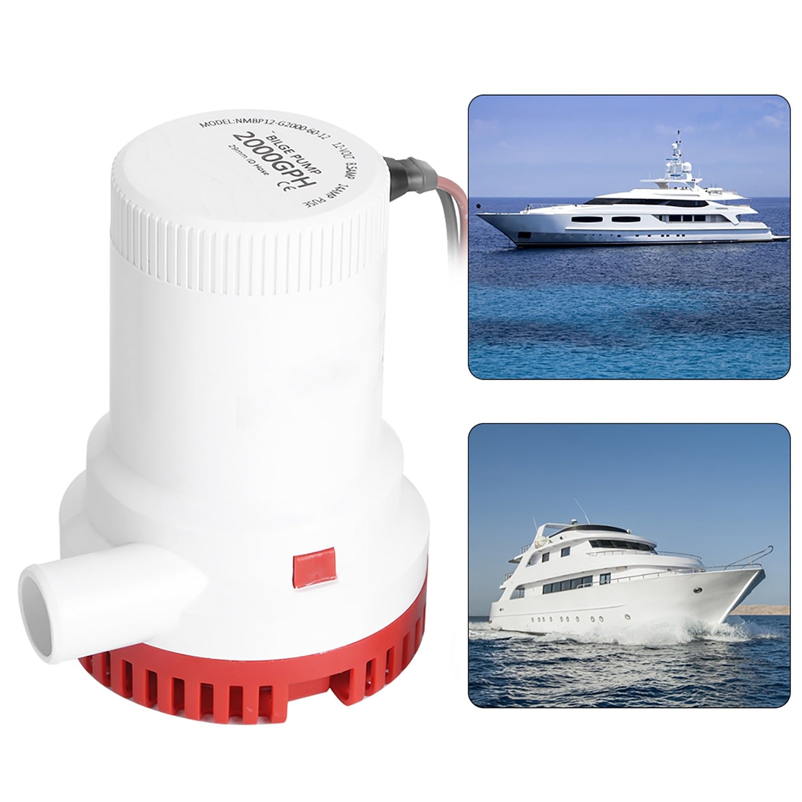 Pompe de Cale Submersible 2000 GPH 12V, Pompe à Eau de Cale électrique Non Automatique pour Bateau Marin, Yacht, Camping-Car, Piscine, étang