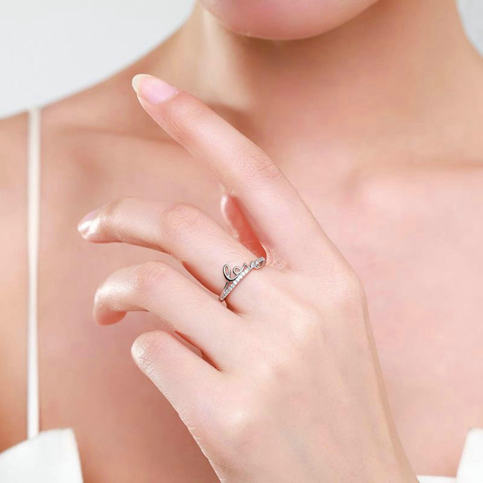 Anillo de boda de oro blanco de 9 quilates para mujer, diseño de amor blanco con moissanita