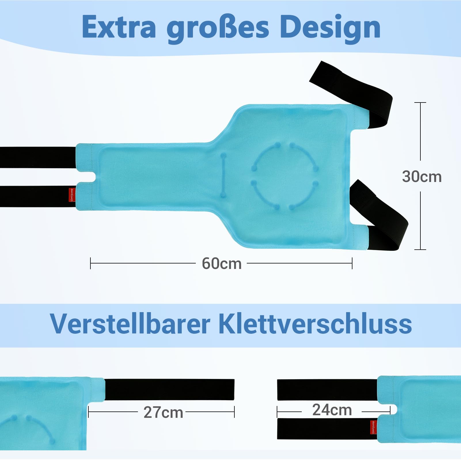 Comfytemp XXL - große Kühlmanschette Knie Waden Bein mit 4 Klettverschlüsse,30 x 60cm vollständig umhüllende Kühlbandage Kühlpad Gel zu Knieschmerzen,Kalt Warm Kompresse Kühlpack-XXL
