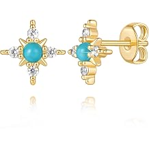 Gold Studs Earrings for Women 14K Gold Earrings for Women | Four-Pointed Star Stud Earrings for Women with CZ 14K Gold Stud Earrings for Women Gold Earrings Studs 10mm