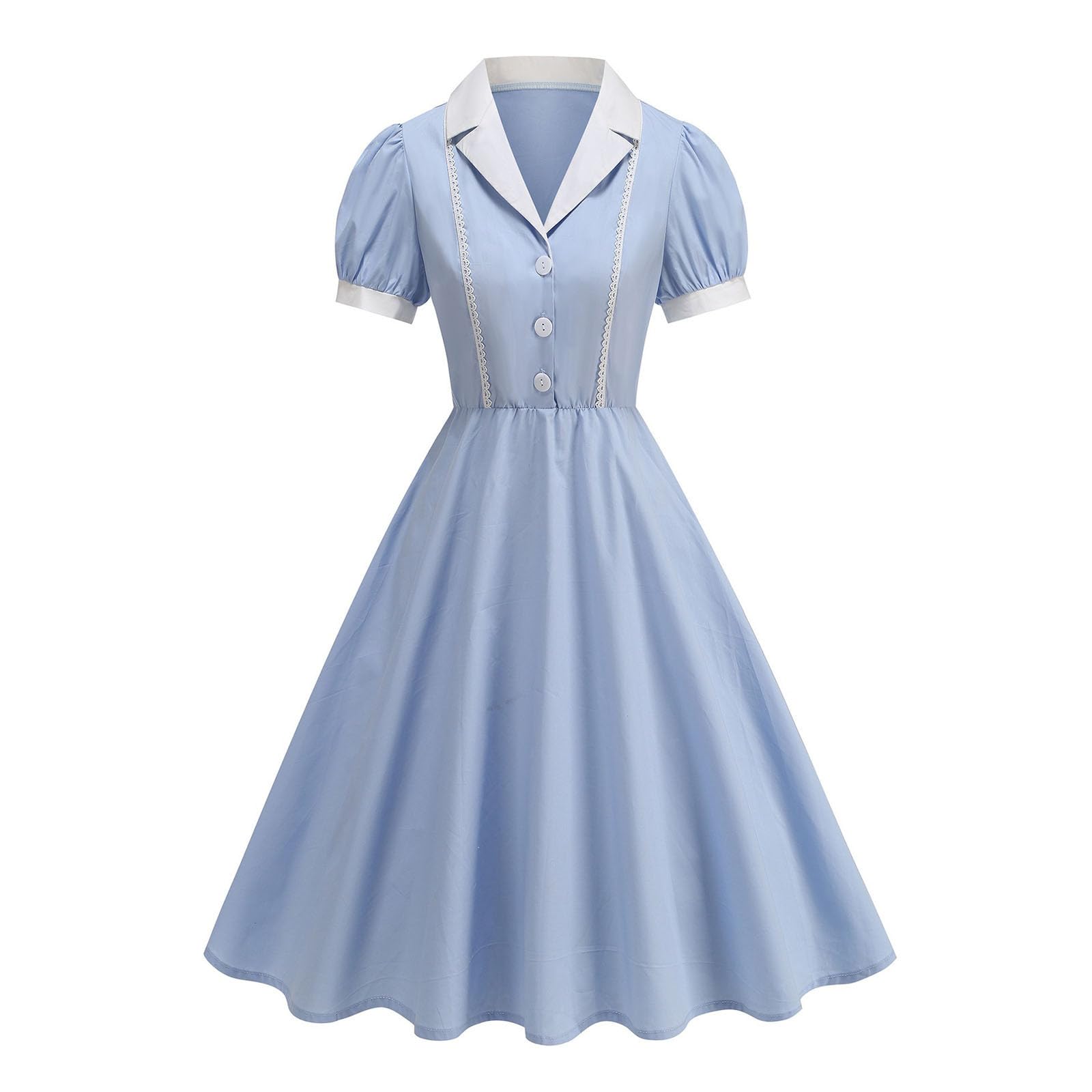 Women Notch Lapel Vintage V Neck Cocktail Swing Dress 50s 60s Button up 1950s Rockabilly Prom Midi Evening