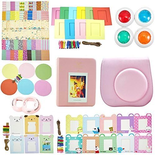 BIBISHOP Fuji Fujifilm Bundle Set For Instax Mini 8 Camera (case bag + Mini Album + close-up lens + Color Filter + Films Sticker + wall hang frame) (Pink)