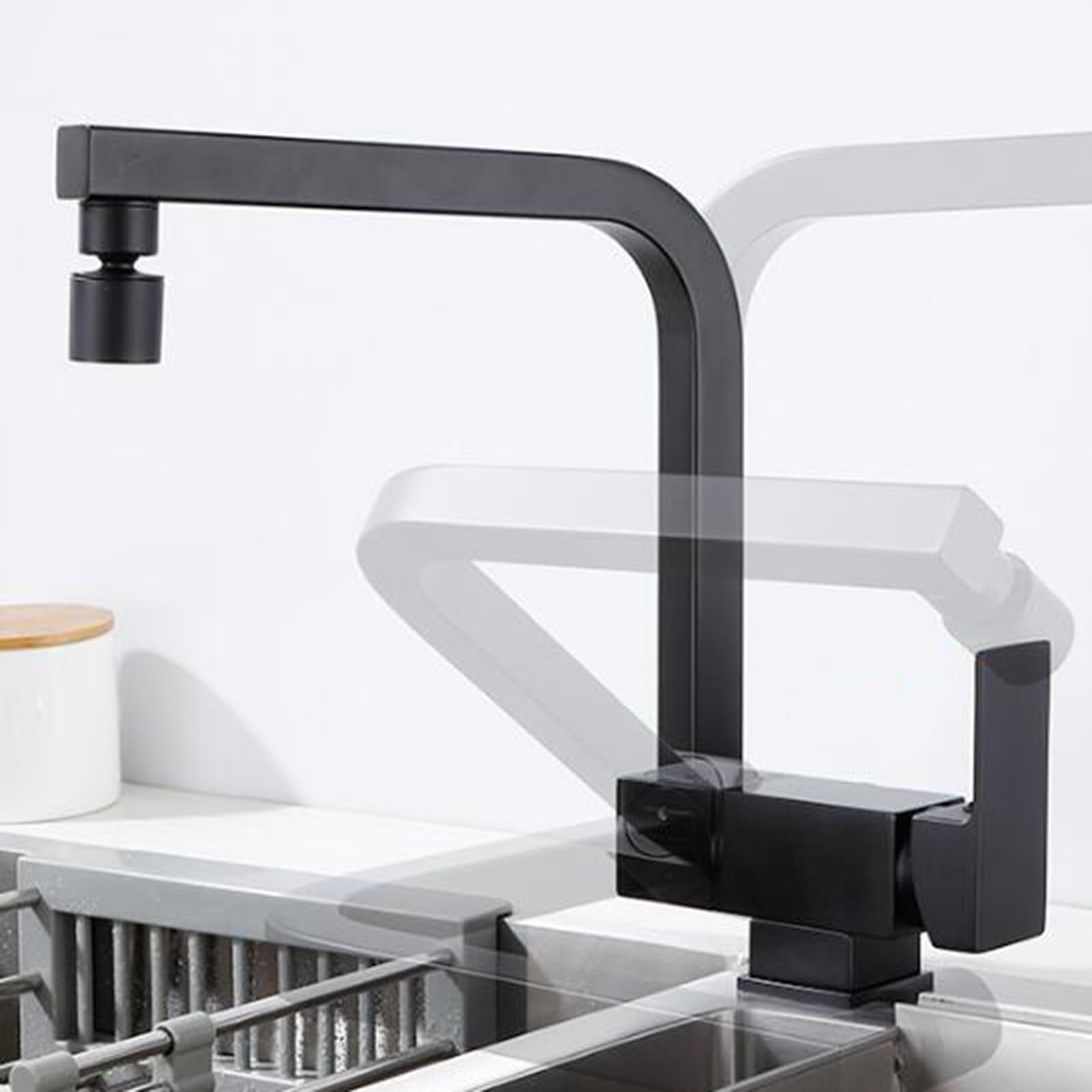 Robinet cuisine pliable sous fenêtre mitigeur noir rotatif pour évier gain de place