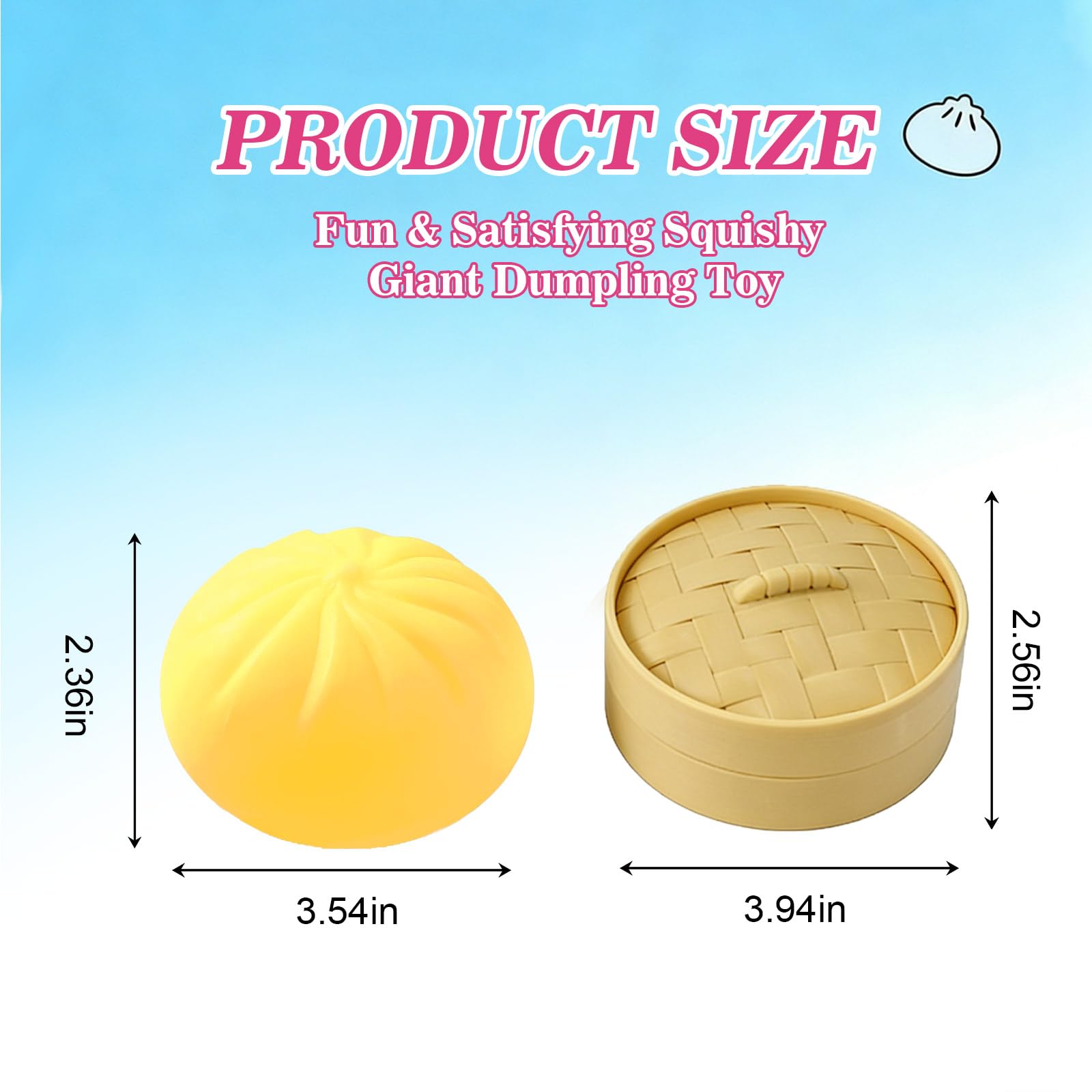 Dumpling Squishy Mystery Box Fidget Toys, Stress Relief Sensory Toys with Steamer Box, Giant Squeeze Toys for Gift (Yellow) — view 2