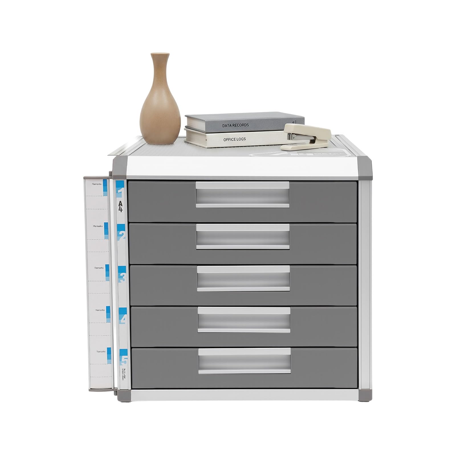 Cassettiera A4 in lega di alluminio, armadio da ufficio in metallo, con etichette per scrivere, 5 scomparti, cassettiera da ufficio per documenti