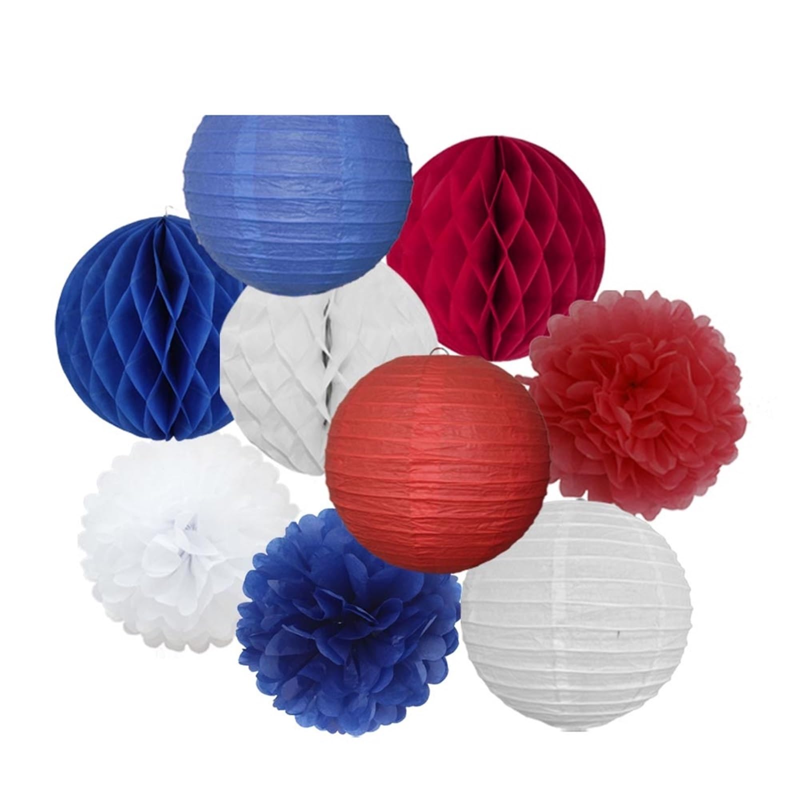 Paper Pom Poms Wedding Party Favor Hanging Round Paper Lantern 6" 8" 10" 12" Baptism Birthday Holiday Decor(Royal Blue,8inch(20cm))