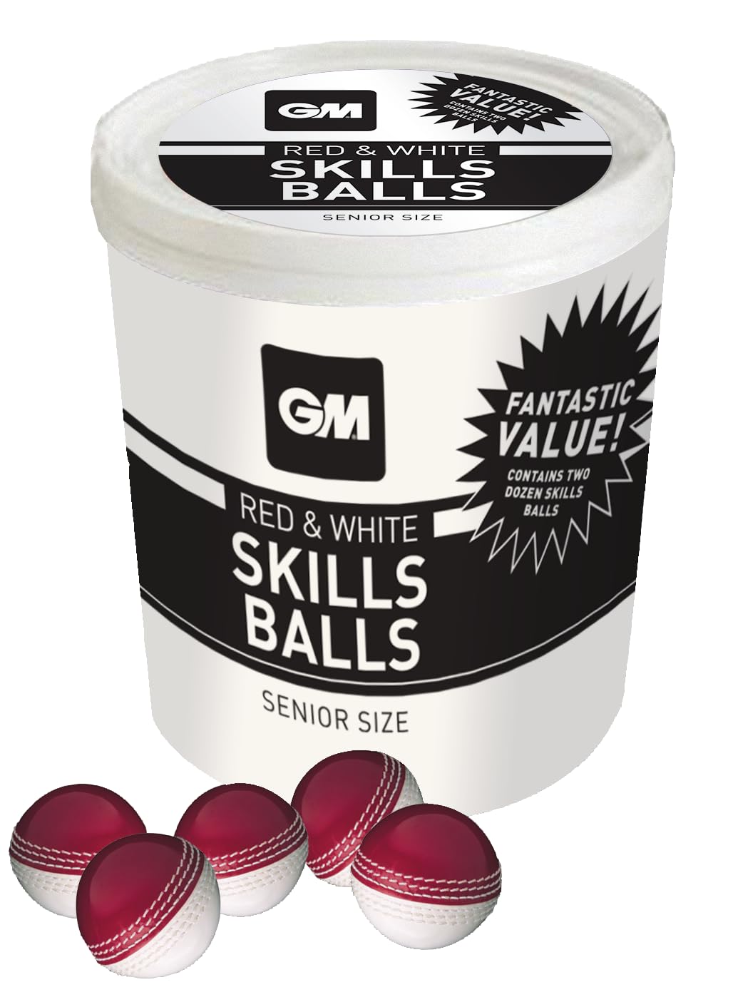 GM Cricket Ball | Rubber Training Skills Swing & Machine Balls | Men's Women's & Junior Sizes | Red White or Pink | Single, 6 or 24